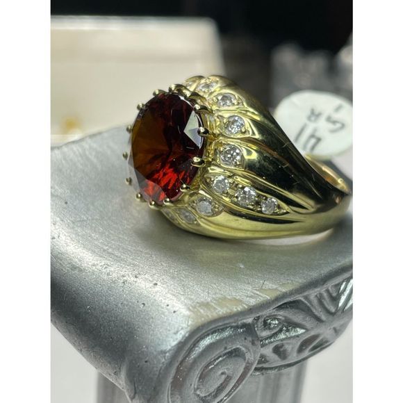 14k yellow gold red spinel diamond men’s ring - Picture 1 of 10